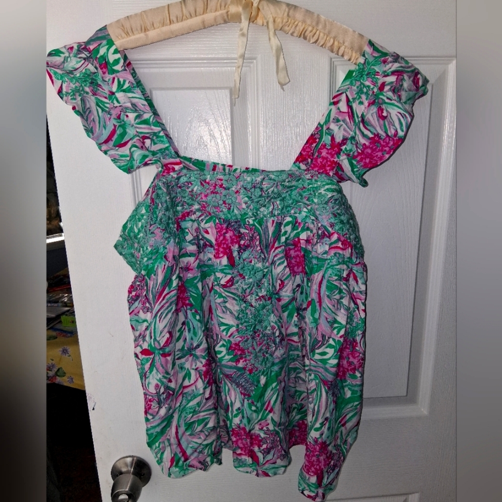 Floral Ruffle Strap Top Emily Wonder Large NWOT